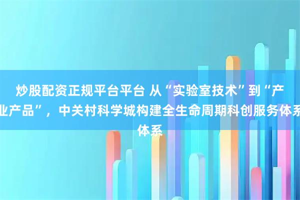炒股配资正规平台平台 从“实验室技术”到“产业产品”，中关村科学城构建全生命周期科创服务体系
